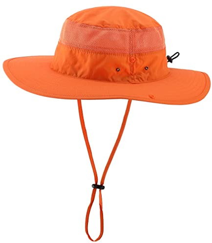 Magracy Unisex Outdoor Mesh Bucket Hat Sommer Breite Krempe UV-Schutz Hut Fischerhut, Orange, Einheitsgröße