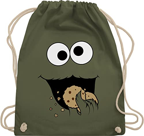 Turnbeutel Rucksack - Karneval & Fasching - Taschen - Keks Monster I Krümelmonster I Cookie Monster Fastnacht I Fasnacht I Fasnet - Unisize - Olivgrün - stoffbeutel kindergarten karnevalsbeutel