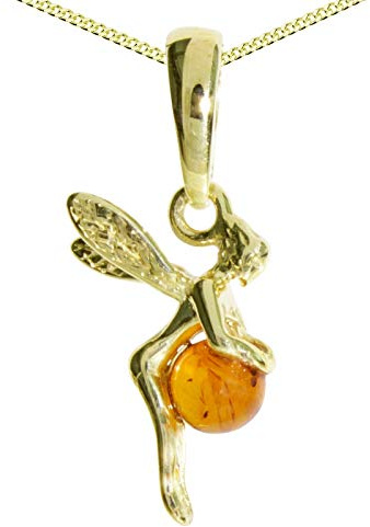 Kette mit Anhänger - Elfe - Silber 925/000, vergoldet - Bernstein