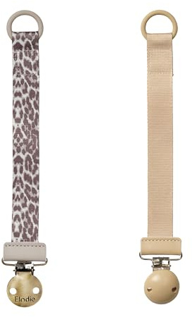 Elodie Details Schnullerclip – Nachhaltige Schnullerkette mit Clip – BPA-freier Schnullerhalter aus recyceltem Polyester – Schnullerband für Jungen & Mädchen – 2er Pack – Le Leopard/Pure Khaki