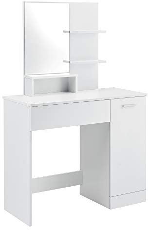 [en.casa] Frisierkommode mit Spiegel Schrank und Schublade Frisiertisch 138 x 90 x 38 cm Schminktisch mit Ablageflächen Spanplatte Weiß