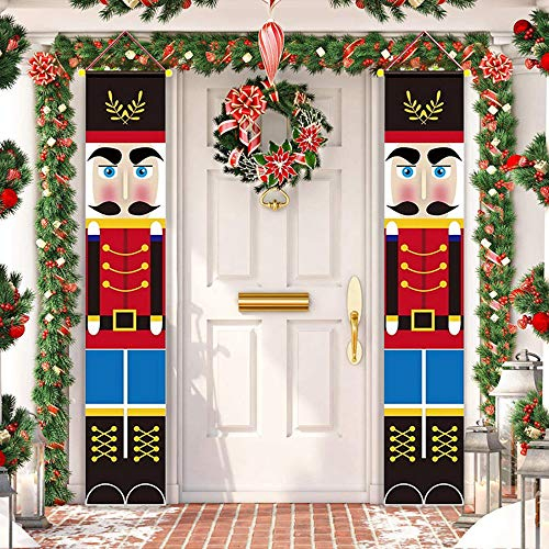 QKTYB 2 Piezas Banner de Cascanueces Navidad, Decoraciones Navideñas de Cascanueces, Cortina de Cascanueces al Aire Libre para Porche, Puerta Delantera, hogar, jardín (30 x 180 cm)