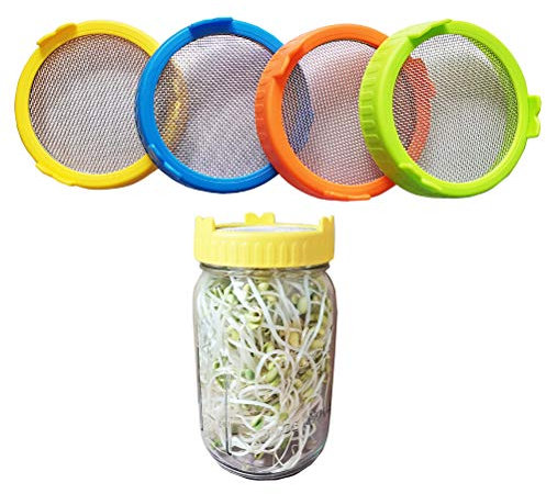 BSTCAR 4 Edelstahlsieb, 86mm Weithals-einmachgläser, Sprout Maker mit Ständer (Ohne Flasche)