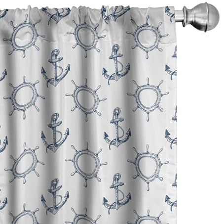 ABAKUHAUS Anker Vorhänge, Gardinen, Retro maritimes Design, Fensterbehandlungen für Wohnzimmer Schlafzimmer Dekor, 2 Stück 75 cm b x 245 cm h, Marineblau Weiß