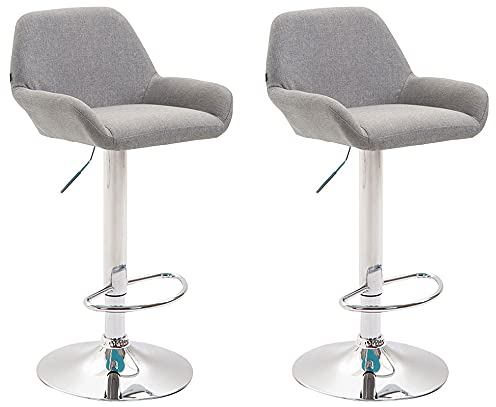 CLP 2er Set Barhocker Braga Mit Stoffbezug I 2 x Barstuhl Mit Lehne Und Fußstütze, Farbe:grau, Gestell Farbe:chrom