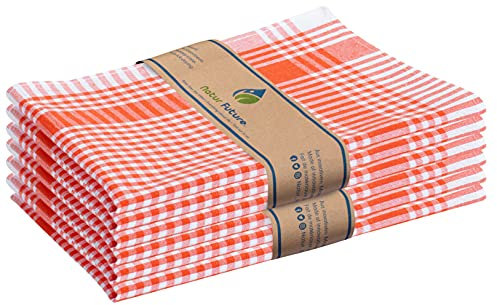 NATUR FUTURE® Geschirrtücher Baumwolle 10er Set Orange, 45x65 cm Vintage Look kariert, Geschirrhandtücher Küchenhandtücher Küchentücher Putzlappen Trockentücher