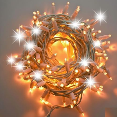 Catena luminosa LED da esterno Natale luci natalizie con Maxiled Reflex da 8 mm cavo gomma bianco 10 MT prolungabili 90 led Caldo fisso 10 Bianco intermittente allestimenti cielo stellato wedding
