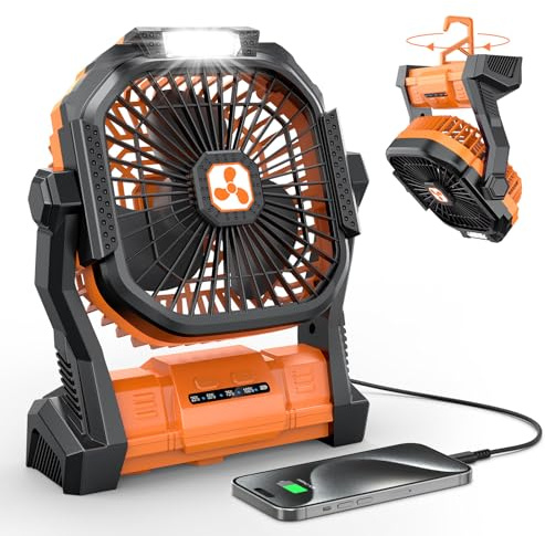 Portable Desk Fan, Small Table Fan Personal, Battery Powered Fan, USB Rechargeable Battery Operated Fans for Bedroom Home Camping Tent Office, Orange