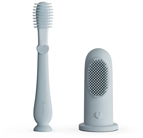 Moonkie Baby Fingerzahnbürste Zunge Mundreinigungsset für 3 Monate +, 2 Stück (Cloud)