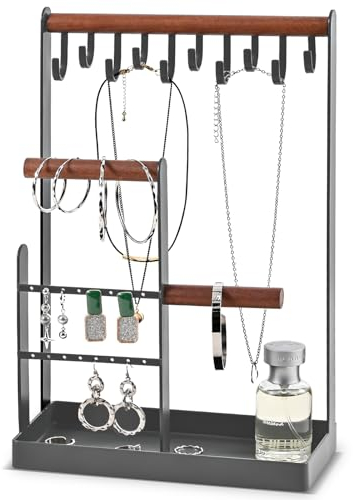 ProCase Schmuckständer Schmuckhalter Schmuckbaum, Schmuck Organizer Ketten Aufbewahrung Ständer Ohrringständer Schmuckaufbewahrung Kettenhalter Jewelry Stand für Halsketten Armbänder Ringe –Grau