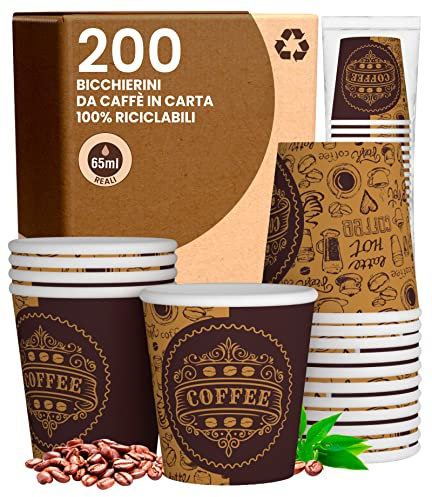 200 Bicchierini in Carta da caffè 65ml PubCUP Bicchieri Ecologici Biodegradabili Monouso Piccoli Asporto Bevande Calde