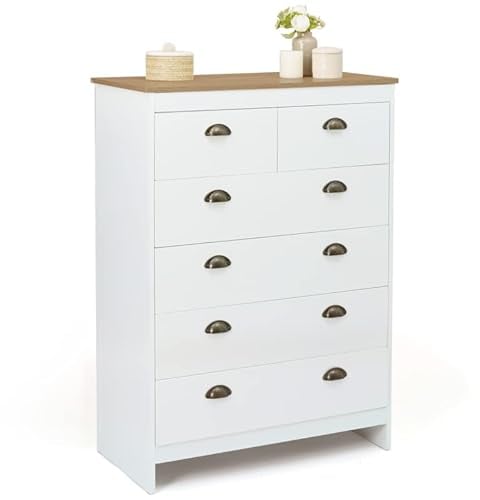 IDMarket - Commode 6 tiroirs ISIS 80 cm Blanc et Plateau Bois