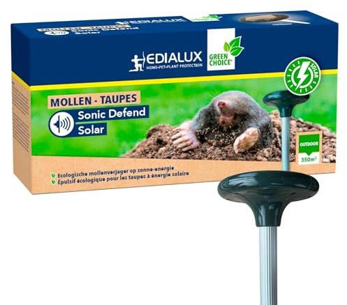 Edialux Répulseur Solaire pour Taupes avec Sons et Vibrations système répulsif ultrasonique écologique pour Jardin Protection Jusqu’à 350 m² résistant aux intempéries