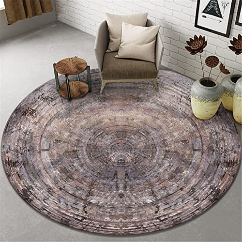 Highdi Teppich Rund Modern rutschfest Waschbar Schlafzimmer Teppiche, Innenbereich Vintage Muster Polyester Runder Teppich fürs Wohnzimmer Kinderzimmer Büro (80cm,Brauner Baum)
