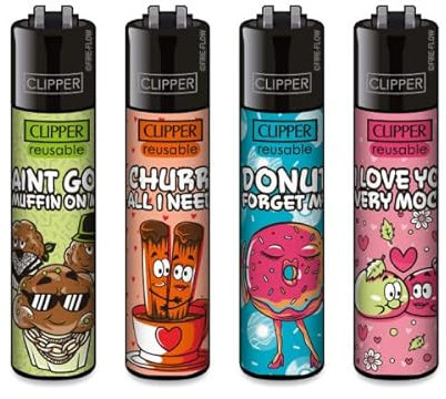Clipper Feuerzeuge 4er Set + 1x DHOBIA Feuerzeug (Sweeties)