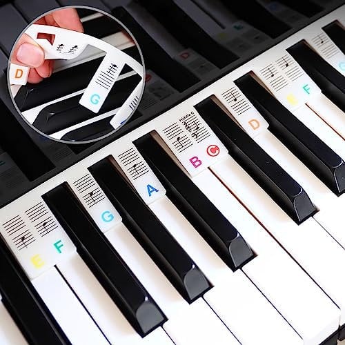 BlingKingdom Removable Piano Keyboard Note Labels 88-Key Full Size Silicone Piano Note Guides Key Music Notes Letter Label Washable Piano Notes Overlay Strips for Beginner (Rainbow Color)