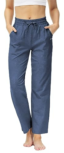 Butrends Damen Jogginghose Baumwolle mit offenem Boden Yoga Sporthose Hohe Taile Trainingshose Lounge Lang Laufhosen mit Taschen Blau, L