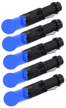 Blue Light LED Torch 5 Pack, Zoomable, Waterproof, 3 Light Modes, Adjustable Focus Light for Camping, Hunting, Hiking, Night Vision, Night Fishing, Astronomy and Emergency (Black Shell)