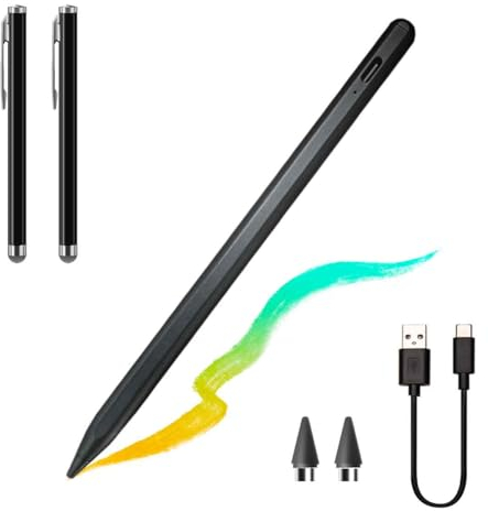 Stylet Tablette Stylo Tactile pour Écran Stylet Capacitif Universel avec 2 Embouts de Rechange pour Android/iOS/Smartphone/Microsoft Appareil à Écran Tactile (3-Pack-Noir)