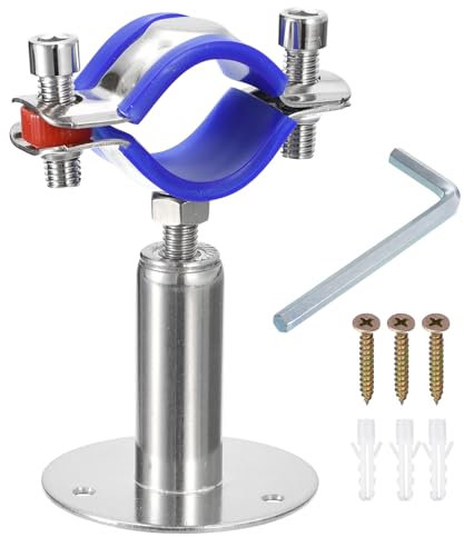 sourcing map Stainless Steel Pipe Supports Wall Mount Ceiling Mount Pipe Bracket Adjustable Clamp Pipe Strap Fit for Dia 32-34mm Pipe Tube