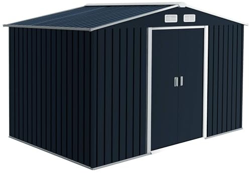 Outsunny Abri de Jardin en métal 5,4 m² cabane de Jardin 277 x 195 x 192 cm cabanon Rangement Outils avec Fondation, Porte coulissante verrouillables et 4 aérations - Gris foncé