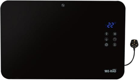 Adept E-RAD Scavo Smart Wi-Fi Glass Panel Heater 1000W | Adjustable Heat Settings with Thermostat, Smartphone App Control Radiator, Wall Mounted Free Standing Low Energy Heaters Timer, Black