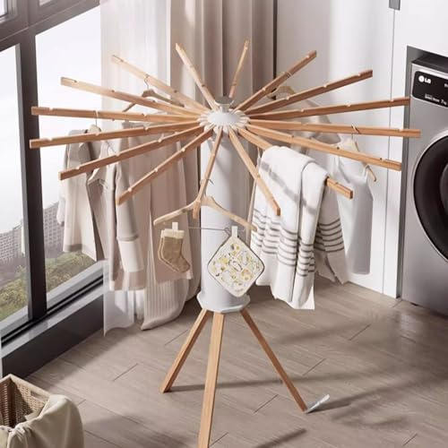 Octopus Myhome Wäscheständer, Kleiderständer für Hemden, Faltbarer Wäscheständer, Klappbarer Kleiderständer, Aluminium/PVC/Holz Buche, platzsparend.In- und Outdoor.