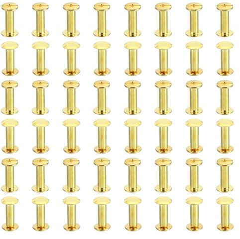 PATIKIL 50 Juegos Chicago Tornillos de Unión Phillips M5X15mm Remaches de Cuero Conectores de Latón Sujetadores de Acero para Cuero Cinturones Fotos Recortes Álbumes Dorados