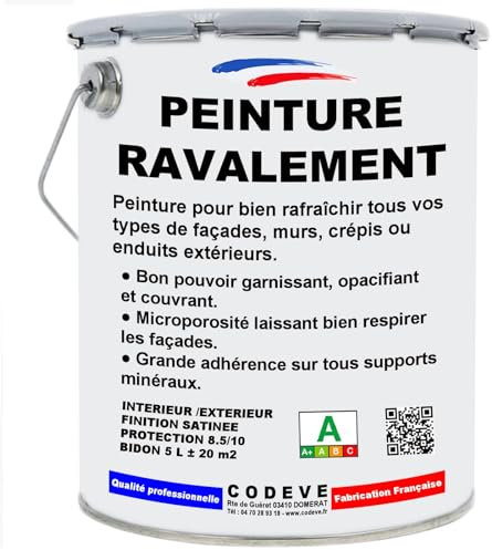 Peinture Ravalement - Codeve Bois/Ral 7035 - Gris Clair - 5 L - Intérieur/extérieur - Pour La Protection De Votre Façade, Mur, Béton, Crépi Ou Enduit.