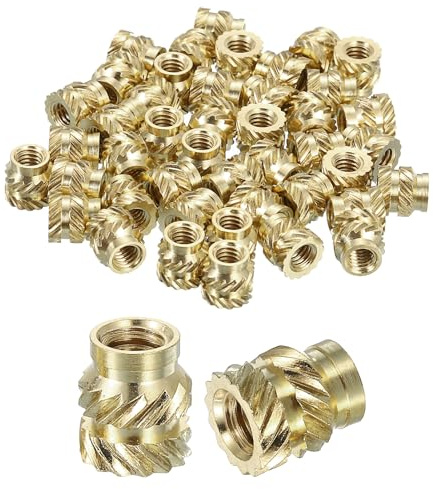 QUARKZMAN Tuercas de Inserción Estriadas, 50 Unidades M4 x 8mm L x 7mm OD Tuercas de Latón para Impresión 3D Tuercas de Inserción Roscadas Hembra Tuercas de Inserción de Latón
