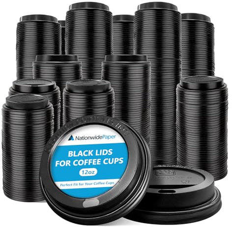 Nationwide Paper Black 12oz Insulated Disposable Coffee Cups Lids for Takeaway Drinks, Lids for Triple Walled Ripple Coffee Cups - 100 Lids