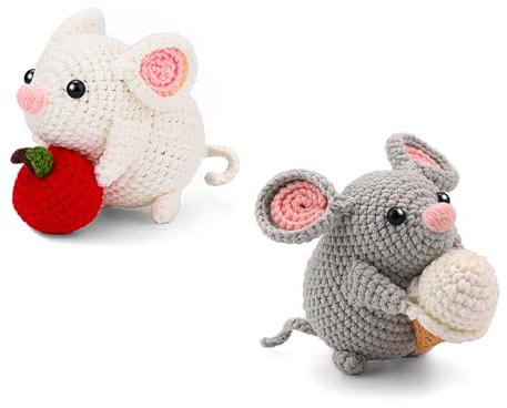 Maus-Häkelsets für Anfänger, Tier-Anfänger, Häkelsets für Anfänger, Häkelsets mit Häkelnadeln und Einfädlern, Maus-Häkelgarn-Set, Anfänger, Häkelsets, Tier-Häkelsets für Erwachsene