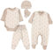 TupTam Baby Kleidung Set Jungen Langarm Bekleidung Neugeborene Füßlingen Hose Body Strampler Mütze 5 tlg, Farbe: Füchse/Beige, Größe: 56