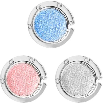 Tabanzhe 3 PCS Handbag Hooks,Folding Handbag Hanger,Heavy Duty Round Table Hook Purse Bag Holder,for Women Girl Bag Storage Decor(White,Pink,Blue)