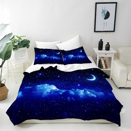 ANHOPE Sternenhimmel Bettwäsche-Set 135x200 cm 2-teilig Mikrofaser | Bettbezug mit Reißverschluss, 1 Kissenbezug 80x80 cm, Mond Sterne Wolken Nacht Muster, für Kinder, Jungen und Mädchen