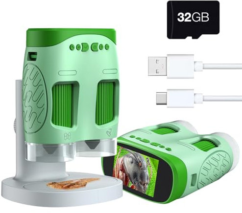 ydi Elektronisches Mikroskop für Kinder, 3-in-1 2“ Bildschirm Handheld 800X Mikroskop Teleskop mit Video-Digitalkamera, USB-Verbindung zum PC, Inklusive 32GB Karte