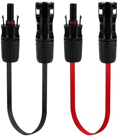 Risegun 1 par de Conectores de Cable Solar súper Plano, Cable Solar de 12 AWG 4mm², 1500 V CC 30 A Cable de extensión Solar fotovoltaico de 42 cm, Conector Solar para Ventana