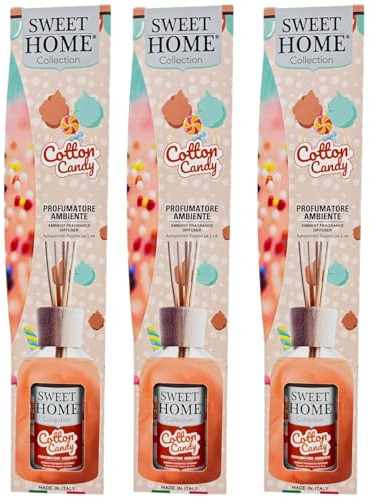 Suarez Sweet Home Collection Raumduft Stäbchen, ätherisches Öl, duftend, Diffusor für Zuhause Schokolade, Käsekuchen, Crème Caramel, Cookies, Cotton Candy 100 ml (Cotton Candy, 3 Einheiten)