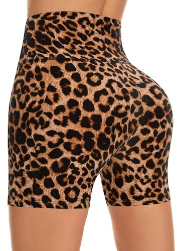 FuelMeFoot Radlerhose Damen Kurze Sporthose High Waist Shorts Leggings Unterhosen Sommer Leggins Fitness Hotpants Gym Bike. A03-Leopard S/M