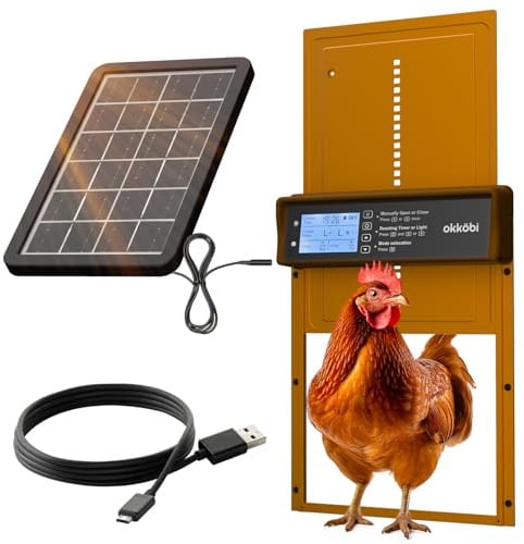 Okkobi Automatic Chicken Coop Door Solar Powered - Chicken Coop Door with Remote Control, Timer & Light Sensor - LCD Display - Security & Peace of Mind: Anti-Pinch function - 5-Year Protection
