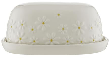 Price & Kensington Daisy Butter Dish | Ceramic Butter Keeper with Embossed Daisy Design | Hand-Painted Yellow Centre | Cream Glaze | Kitchen Butter Storage