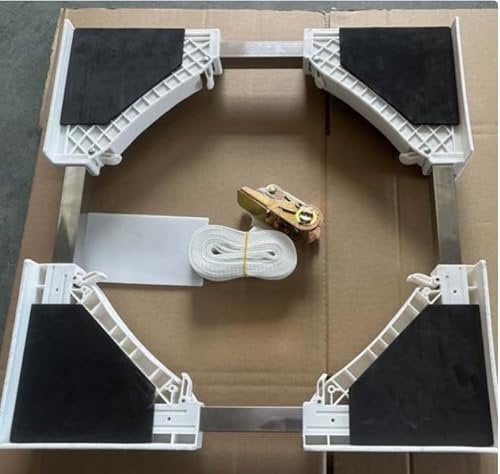 Zikenis Kit de Apilamiento Universal para Lavadora y Secadora, Soporte de Conexión para Lavadoras con Correa para Trinquete, Ajustable 50-70cm Marco Intermedio Universal para Lavadora y Secadora