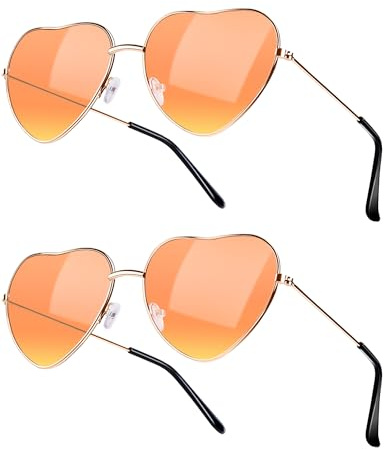 Kiiwah 2 Paare Sonnenbrillen Damen Herz Geformt Sonnenbrille Metallrahmen Retro Sonnenbrille Hippie Brille Party Kostümzubehör