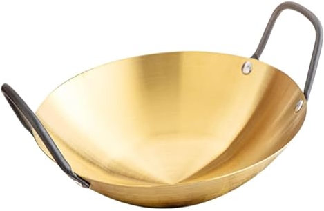 MEMEM Poêle wok en acier inoxydable – Marmite de camping, poêle à frire et plaque de cuisson for ustensiles de cuisine(22 * 22cm)