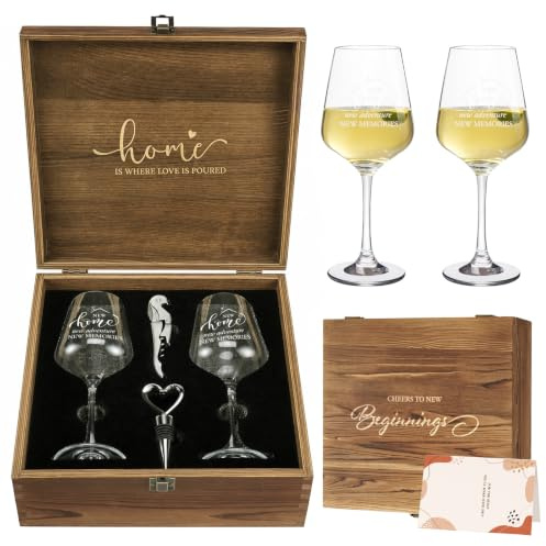 AW Bridal House Warming Gifts New Home Wine Glasses and Decanter Set, 2026 Closing Gifts for Home Buyers and Homeowner, New Apartment Gift Basket for Women Friend, First Home Gift for Couple Newlywed