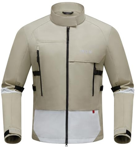 RIDEIRON Motorradjacke Herren Abnehmbare Zertifizierte Motorradprotektoren Sommer Reiten Mesh atmungsaktiv komfortabel Herren Biker Jacke Beige XL