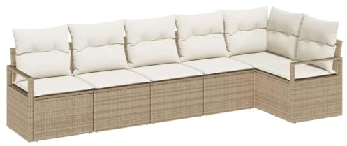 vidaXL Garten-Sofa-Set mit Kissen mit Speicher 6 pcs Beige und Creme, Garten und Terrasse, modulare Stauraumfächer, modernes Outdoor-Set, gemütlicher Sofa, wetterfestes Lounge