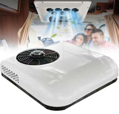 Climatiseur 12 V/24 V pour camping-car, climatiseur split pour cabine de camion, toit avec télécommande, compatible avec camping-cars, fourgonnettes, semi-remorques, grues, excavatrices (blanc 24 V)