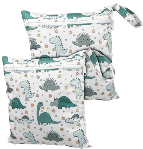 BESPORTBLE 2 Stück Windelbeutel mit Reißverschluss Cartoon Dino Design für Junge Mädchen wasserdichte Aufbewahrungstaschen für Schwimmsachen und Pflegeartikel für Unterwegs