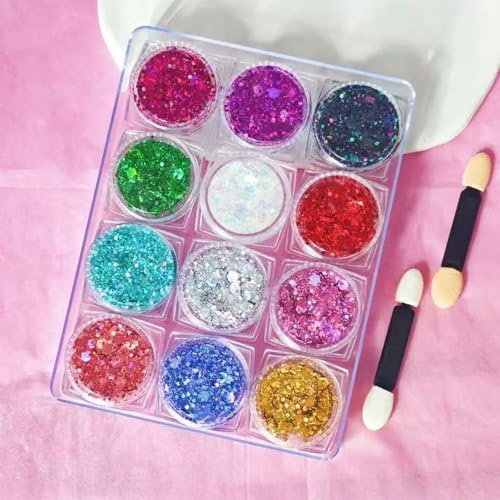 12 Colores Gel de Purpurina Facial, Glitter para Carnaval y Fiestas | Maquillaje brillante para rostro y cuerpo, ideal para festivales, disfraces, mascaradas y celebraciones.